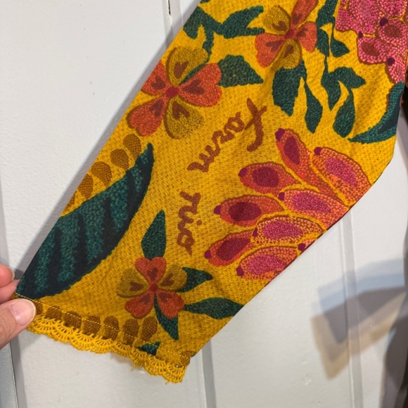 FARM RIO Yellow Flowerdoscopic Mini Dress NWOT Size Small Floral Sash boho‎ - Picture 9 of 16